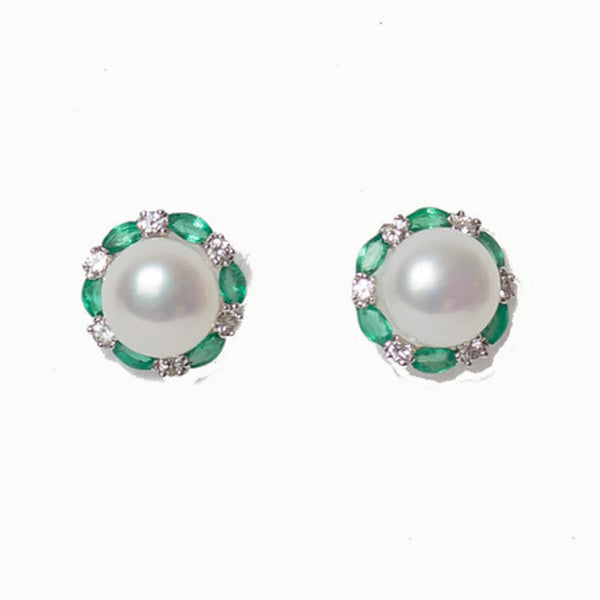 White Gold - Mother of Pearl with White Sapphires & Emeralds