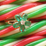 18K Flower Emerald and Diamond Ring